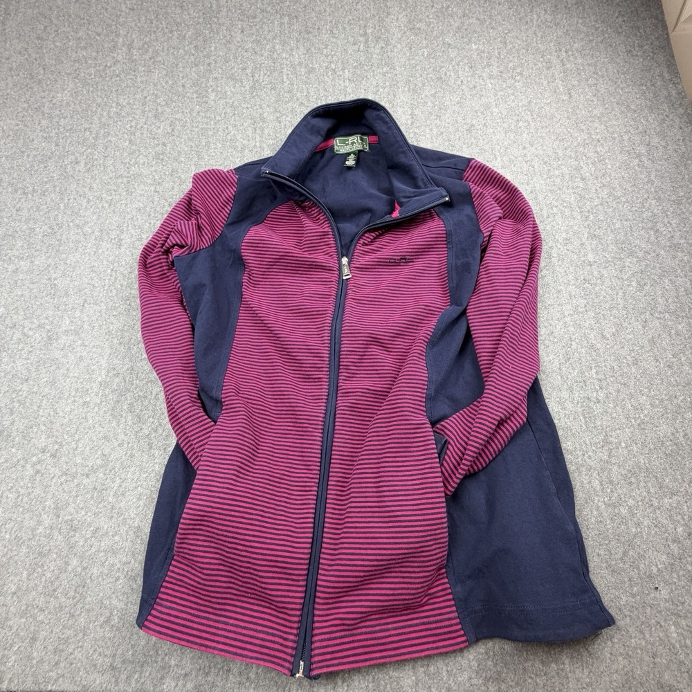 Lauren Ralph Lauren Active Pink Navy Striped Full Zip Jacket Women's XL